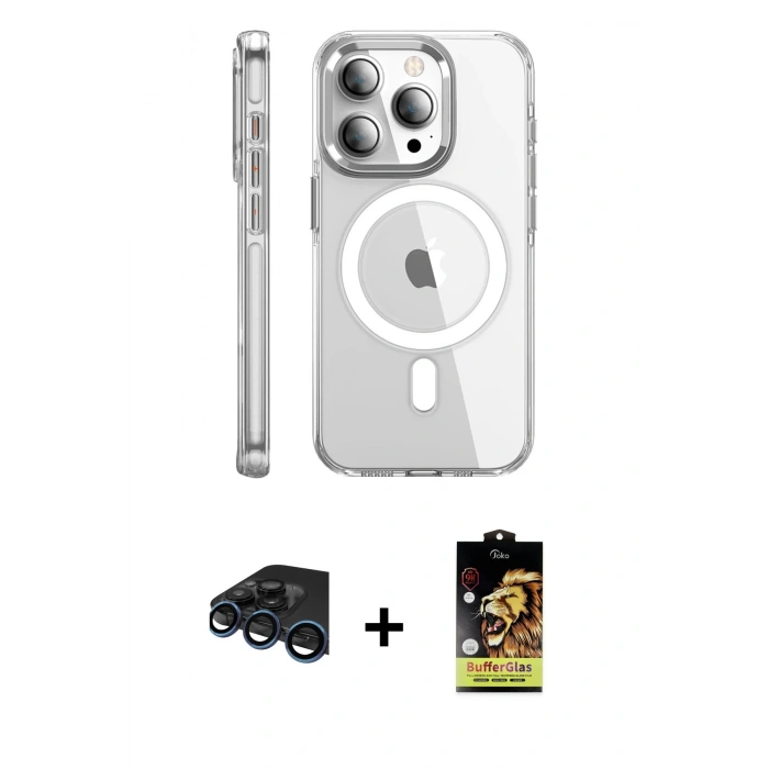 MARSİLYAN™- iPhone 15 Pro Max Kılıf Nova Doku - Siyah Buffer Cam Ekran Koruyucu + Raze Metal Kamera Lens - LT
