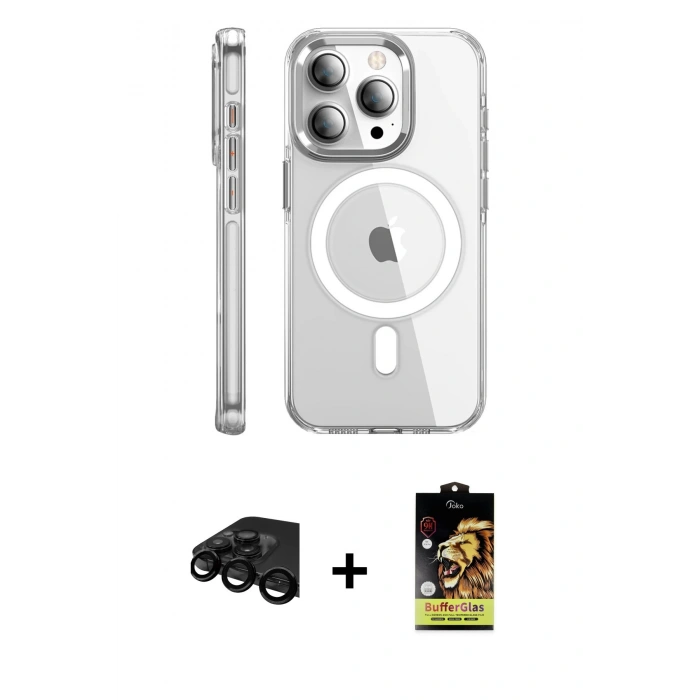 MARSİLYAN™- iPhone 15 Pro Max Kılıf Nova Doku - Siyah Buffer Cam Ekran Koruyucu + Raze Metal Kamera Lens - SH
