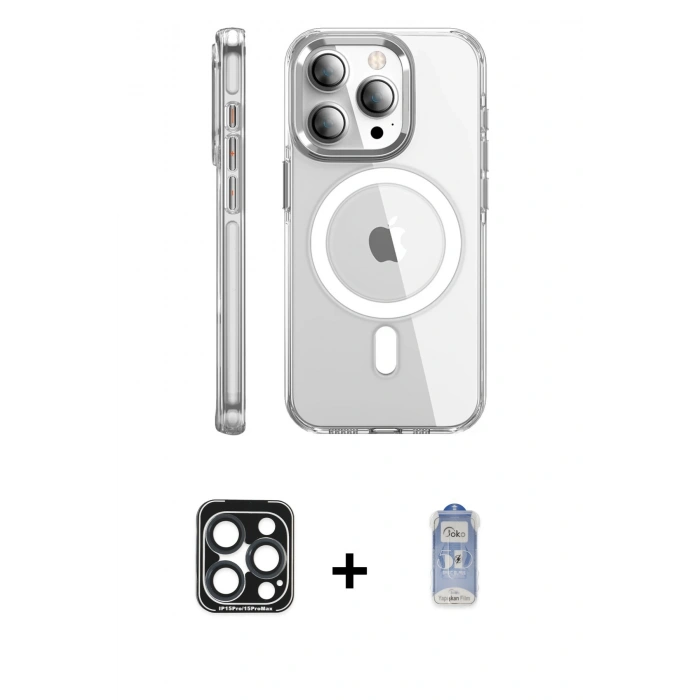 MARSİLYAN™- iPhone 15 Pro Max Kılıf Nova Doku - Siyah Joko Magic 5D Cam + PVD Metal Kamera Lens - LT