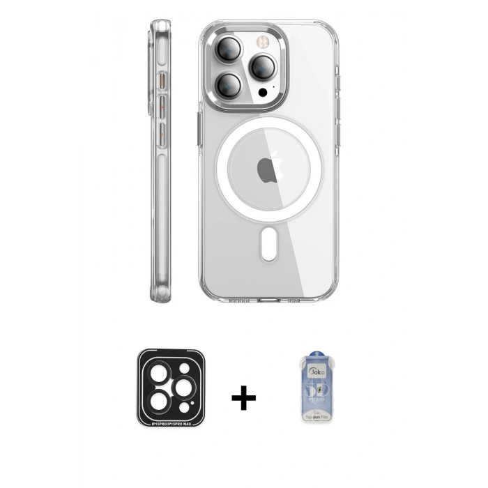 MARSİLYAN™- iPhone 15 Pro Max Kılıf Nova Doku - Siyah Joko Magic 5D Cam + PVD Metal Kamera Lens - SH