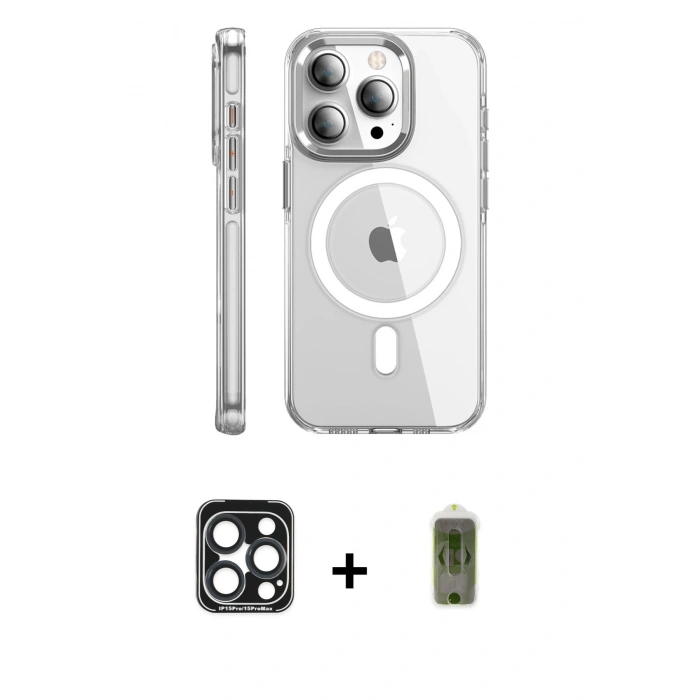 MARSİLYAN™- iPhone 15 Pro Max Kılıf Nova Doku - Siyah Joko Magic 5D Hayalet Cam + Lacivert PVD Metal Kamera Lens