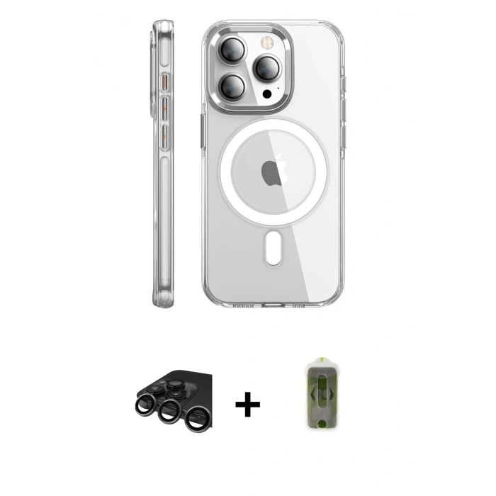 MARSİLYAN™- iPhone 15 Pro Max Kılıf Nova Doku - Siyah Joko Magic 5D Hayalet Cam + Raze Metal Kamera Lens - TMGI