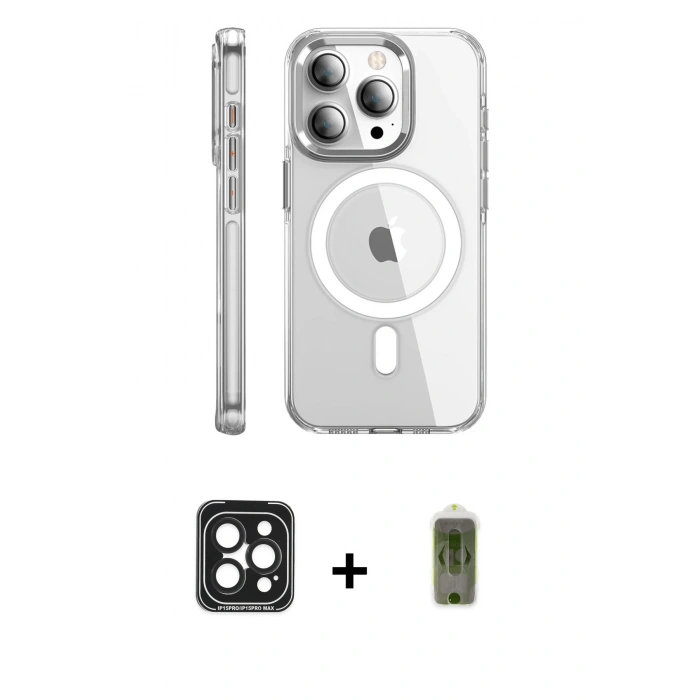 MARSİLYAN™- iPhone 15 Pro Max Kılıf Nova Doku - Siyah Joko Magic 5D Hayalet Cam + Siyah PVD Metal Kamera Lens