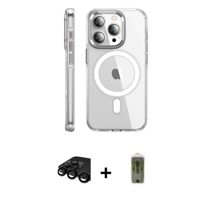 MARSİLYAN™- iPhone 15 Pro Max Kılıf Nova Doku - Siyah Joko Magic 5D Hayalet Cam + Raze Metal Kamera Lens - SH