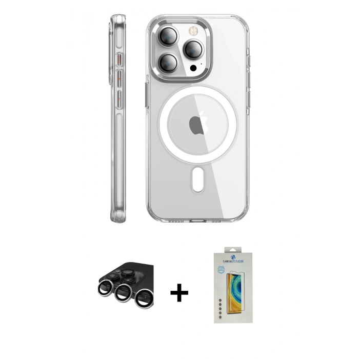 MARSİLYAN™- iPhone 15 Pro Max Kılıf Nova Doku - Siyah Polymer Nano Ekran Koruyucu + Raze Metal Kamera Lens - GS
