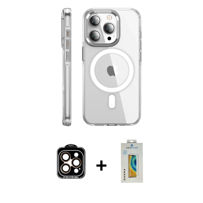 MARSİLYAN™- iPhone 15 Pro Max Kılıf Nova Doku - Siyah Polymer Nano Ekran Koruyucu + PVD Metal Kamera Lens - TU
