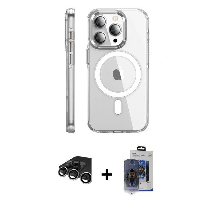 MARSİLYAN™- iPhone 15 Pro Max Kılıf Nova Doku - Siyah Vanessa Magic Cam + Raze Metal Kamera Lens - GS