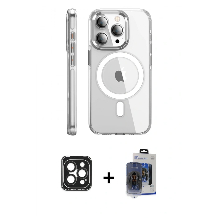MARSİLYAN™- iPhone 15 Pro Max Kılıf Nova Doku - Siyah Vanessa Magic Cam + Siyah PVD Metal Kamera Lens