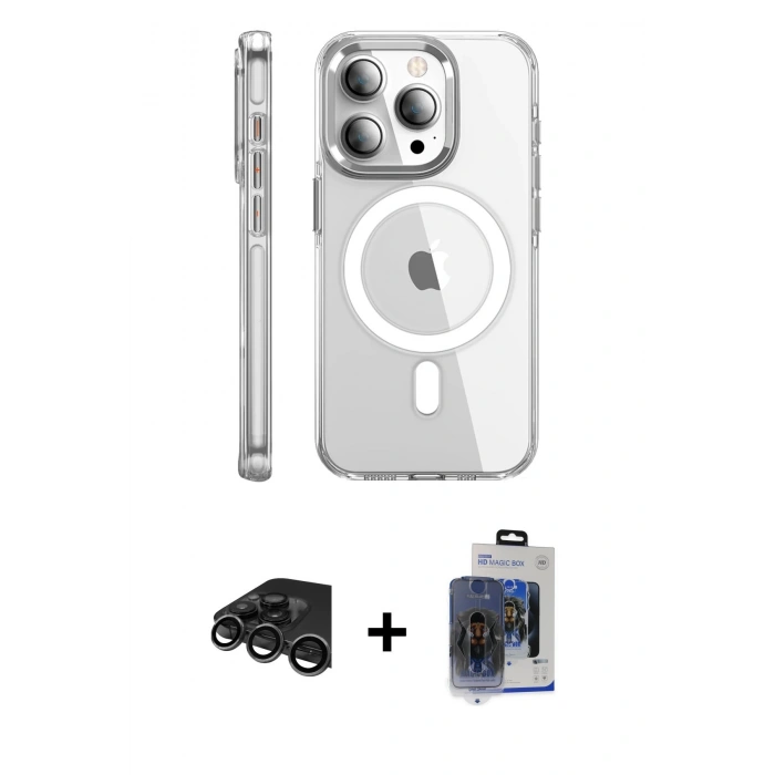 MARSİLYAN™- iPhone 15 Pro Max Kılıf Nova Doku - Siyah Vanessa Magic Cam + Titanyum Gri Raze Metal Kamera Lens