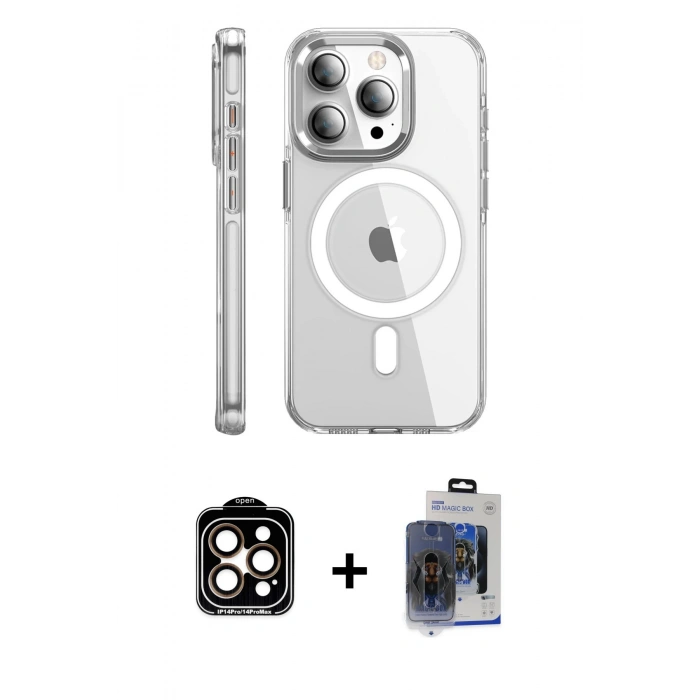 MARSİLYAN™- iPhone 15 Pro Max Kılıf Nova Doku - Siyah Vanessa Magic Cam + Turuncu PVD Metal Kamera Lens