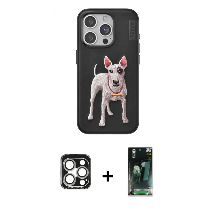 MARSİLYAN™- iPhone 15 Pro Max Kılıf Nova Form Koleksiyonu - Şeffaf 360 Full Body Arka Koruyucu + Gümüş PVD Metal Kamera Lens