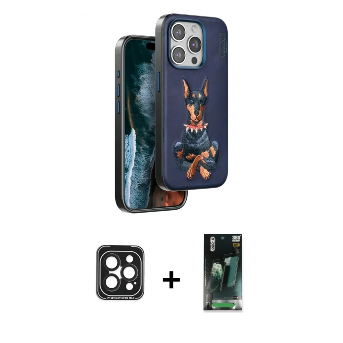 MARSİLYAN™- iPhone 15 Pro Max Kılıf Nova Form Koleksiyonu - Şeffaf 360 Full Body Arka Koruyucu + Siyah PVD Metal Kamera Lens