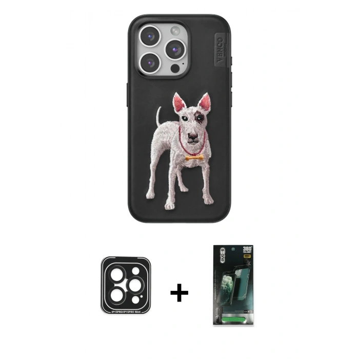 MARSİLYAN™- iPhone 15 Pro Max Kılıf Nova Form Koleksiyonu - Şeffaf 360 Full Body Arka Koruyucu + Siyah PVD Metal Kamera Lens