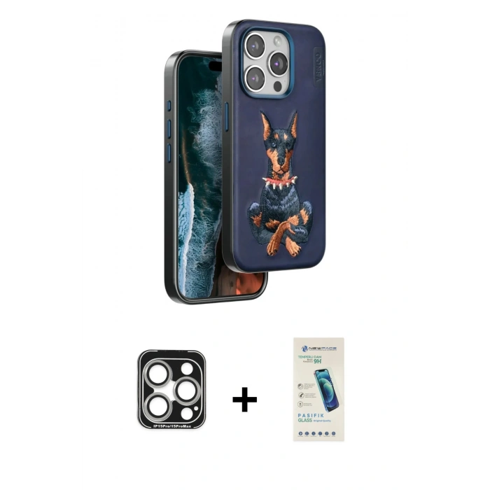 MARSİLYAN™- iPhone 15 Pro Max Kılıf Nova Form Koleksiyonu - Şeffaf Pasifik Cam Ekran Koruyucu + PVD Metal Kamera Lens - GS