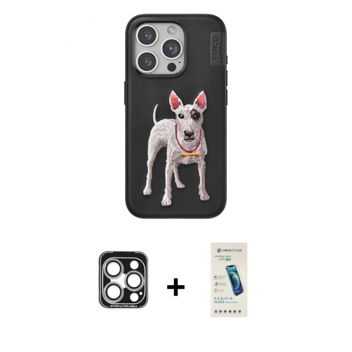 MARSİLYAN™- iPhone 15 Pro Max Kılıf Nova Form Koleksiyonu - Şeffaf Pasifik Cam Ekran Koruyucu + PVD Metal Kamera Lens - GS