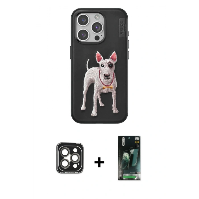 MARSİLYAN™- iPhone 15 Pro Max Kılıf Nova Form Koleksiyonu - Siyah 360 Mat Full Body Arka Koruyucu + PVD Metal Kamera Lens - GI