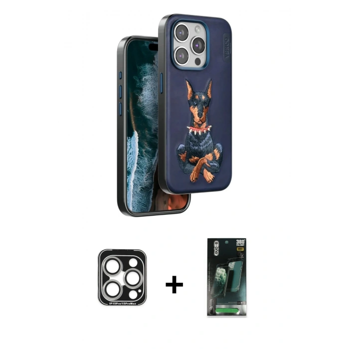 MARSİLYAN™- iPhone 15 Pro Max Kılıf Nova Form Koleksiyonu - Siyah 360 Mat Full Body Arka Koruyucu + PVD Metal Kamera Lens - GS