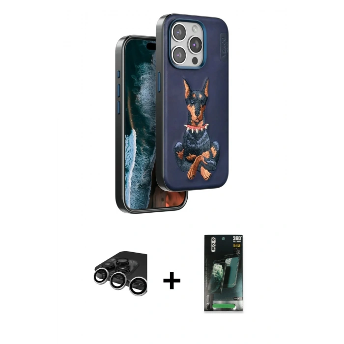 MARSİLYAN™- iPhone 15 Pro Max Kılıf Nova Form Koleksiyonu - Siyah 360 Mat Full Body Arka Koruyucu + Raze Metal Kamera Lens - GS