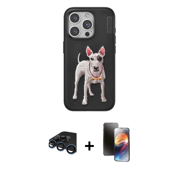 MARSİLYAN™- iPhone 15 Pro Max Kılıf Nova Form Koleksiyonu - Siyah 3D Antistatik Mat Seramik Nano Ekran Koruyucu + Raze Metal Kamera Lens - LT