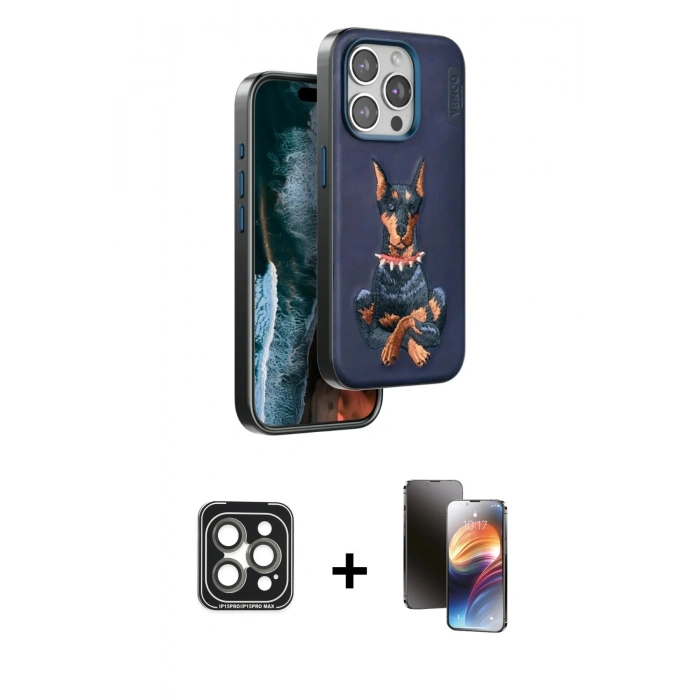 MARSİLYAN™- iPhone 15 Pro Max Kılıf Nova Form Koleksiyonu - Siyah 3D Antistatik Mat Seramik Nano Ekran Koruyucu + PVD Metal Kamera Lens - GI