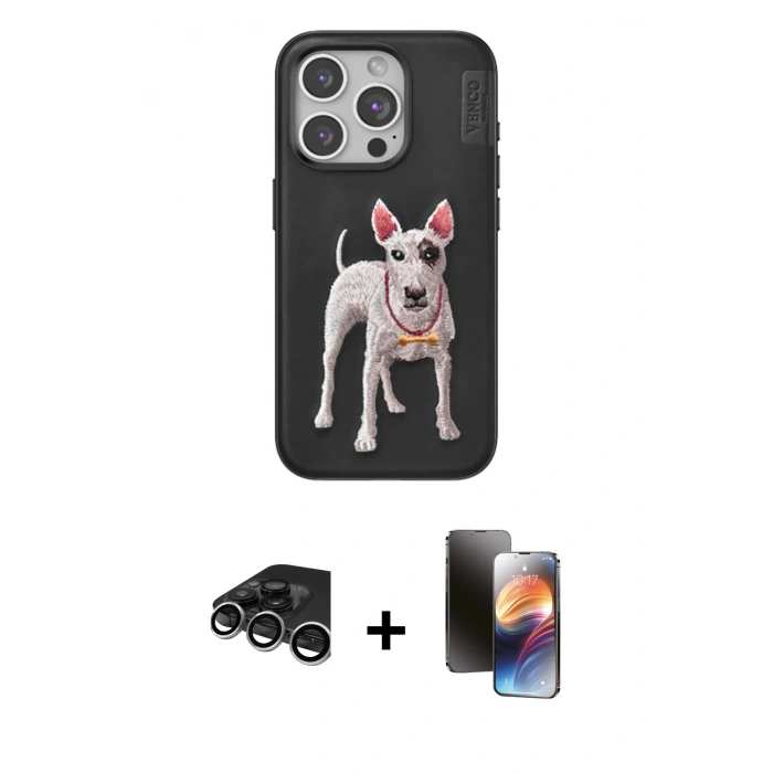 MARSİLYAN™- iPhone 15 Pro Max Kılıf Nova Form Koleksiyonu - Siyah 3D Antistatik Mat Seramik Nano Ekran Koruyucu + Raze Metal Kamera Lens - GS