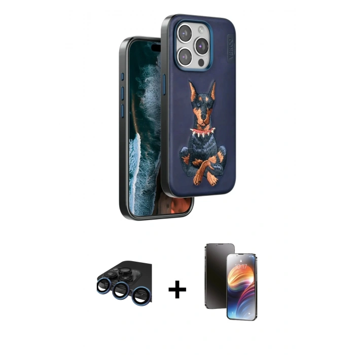 MARSİLYAN™- iPhone 15 Pro Max Kılıf Nova Form Koleksiyonu - Siyah 3D Antistatik Mat Seramik Nano Ekran Koruyucu + Raze Metal Kamera Lens - LT
