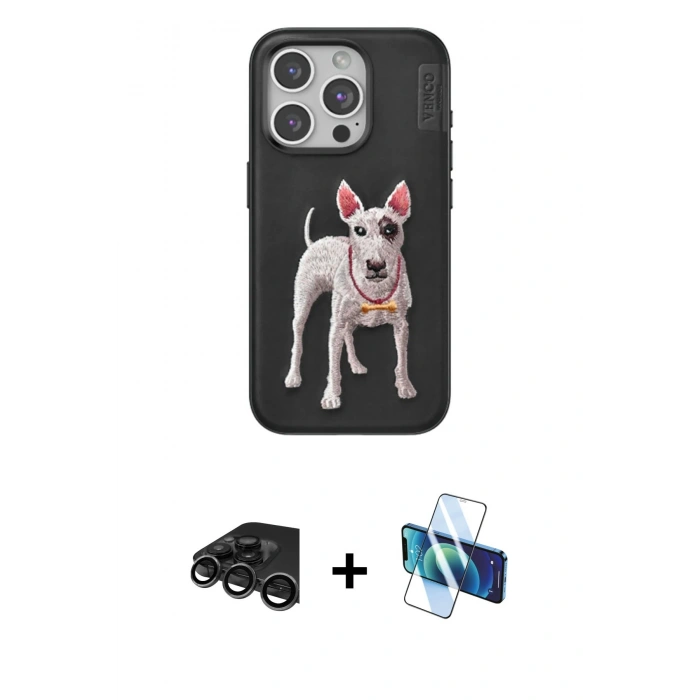 MARSİLYAN™- iPhone 15 Pro Max Kılıf Nova Form Koleksiyonu - Siyah 3D Antistatik Seramik Nano Ekran Koruyucu + Raze Metal Kamera Lens - TMGI