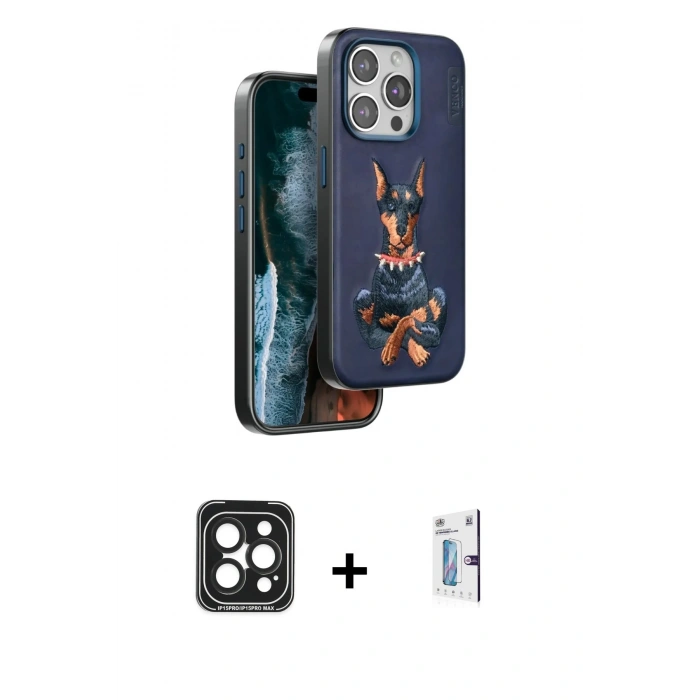 MARSİLYAN™- iPhone 15 Pro Max Kılıf Nova Form Koleksiyonu - Siyah Bilvis 0.18mm Plus Cam Ekran Koruyucu + PVD Metal Kamera Lens - SH