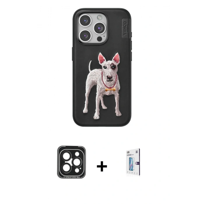 MARSİLYAN™- iPhone 15 Pro Max Kılıf Nova Form Koleksiyonu - Siyah Bilvis 0.18mm Plus Cam Ekran Koruyucu + PVD Metal Kamera Lens - SH