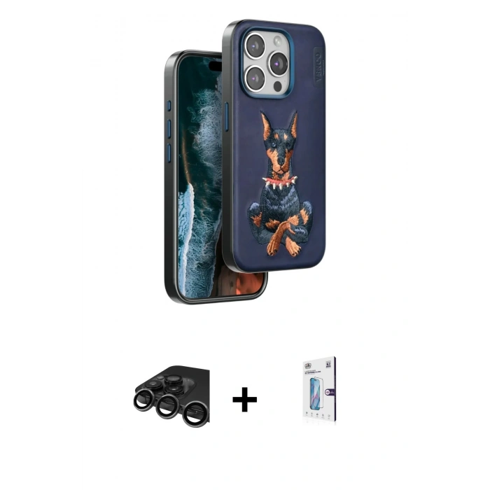 MARSİLYAN™- iPhone 15 Pro Max Kılıf Nova Form Koleksiyonu - Siyah Bilvis 0.18mm Plus Cam Ekran Koruyucu + Raze Metal Kamera Lens - TMGI