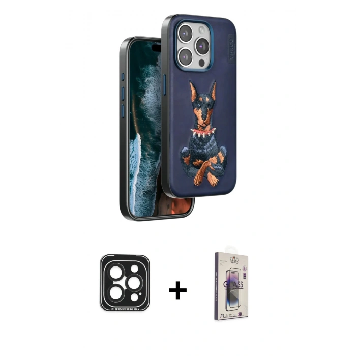MARSİLYAN™- iPhone 15 Pro Max Kılıf Nova Form Koleksiyonu - Siyah Bilvis 3D Cam Ekran Koruyucu + PVD Metal Kamera Lens - SH