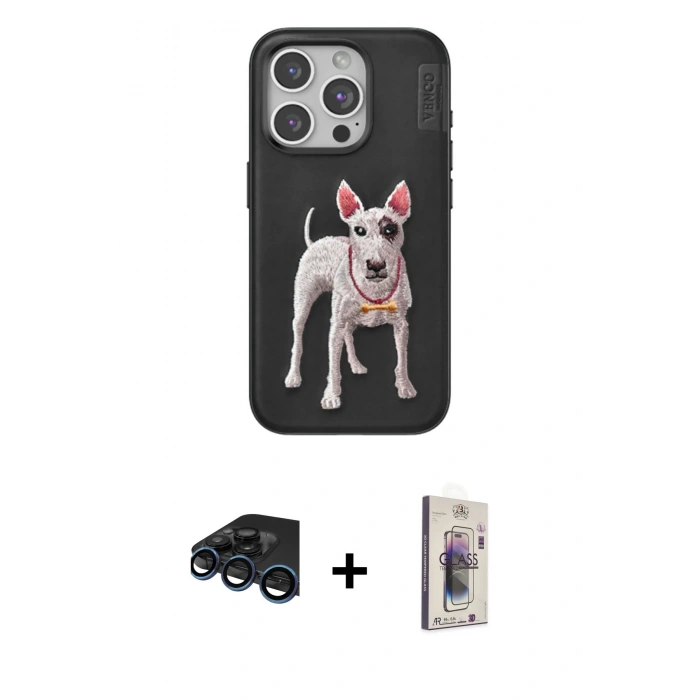 MARSİLYAN™- iPhone 15 Pro Max Kılıf Nova Form Koleksiyonu - Siyah Bilvis 3D Cam Ekran Koruyucu + Raze Metal Kamera Lens - LT