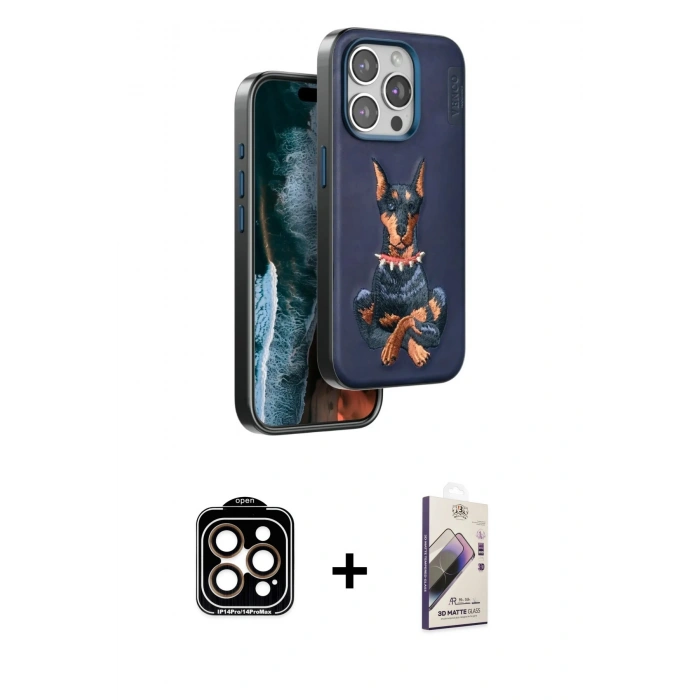 MARSİLYAN™- iPhone 15 Pro Max Kılıf Nova Form Koleksiyonu - Siyah Bilvis 3D Mat Cam Ekran Koruyucu + PVD Metal Kamera Lens - TU
