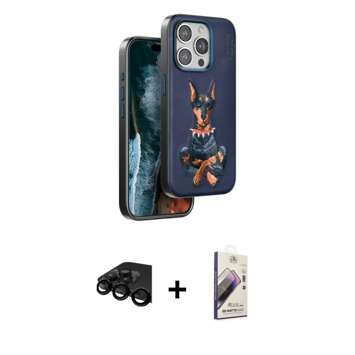 MARSİLYAN™- iPhone 15 Pro Max Kılıf Nova Form Koleksiyonu - Siyah Bilvis 3D Mat Cam Ekran Koruyucu + Raze Metal Kamera Lens - SH