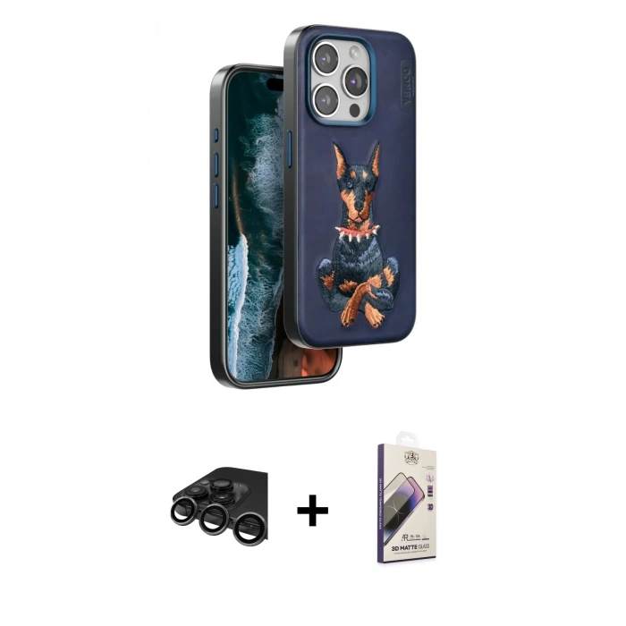 MARSİLYAN™- iPhone 15 Pro Max Kılıf Nova Form Koleksiyonu - Siyah Bilvis 3D Mat Cam Ekran Koruyucu + Titanyum Gri Raze Metal Kamera Lens