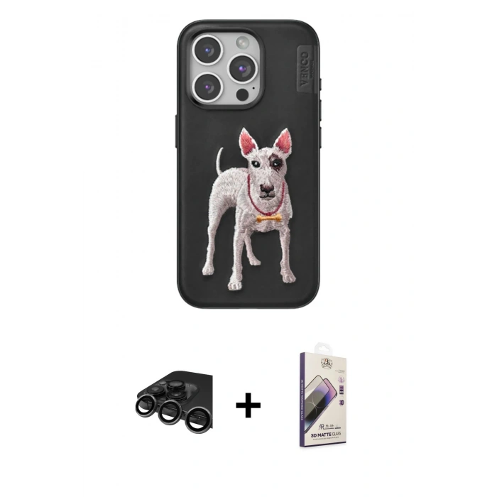 MARSİLYAN™- iPhone 15 Pro Max Kılıf Nova Form Koleksiyonu - Siyah Bilvis 3D Mat Cam Ekran Koruyucu + Titanyum Gri Raze Metal Kamera Lens