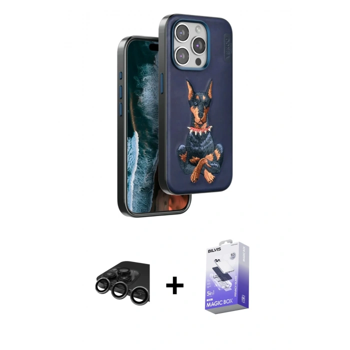 MARSİLYAN™- iPhone 15 Pro Max Kılıf Nova Form Koleksiyonu - Siyah Bilvis 5in1 5D Magic Hayalet Cam Ekran Koruyucu + Raze Metal Kamera Lens - TMGI