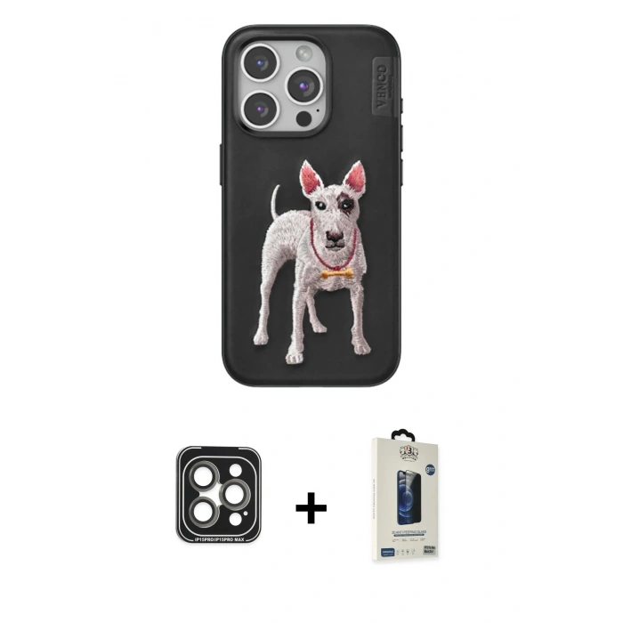 MARSİLYAN™- iPhone 15 Pro Max Kılıf Nova Form Koleksiyonu - Siyah Bilvis Hayalet Cam Ekran Koruyucu + PVD Metal Kamera Lens - GI