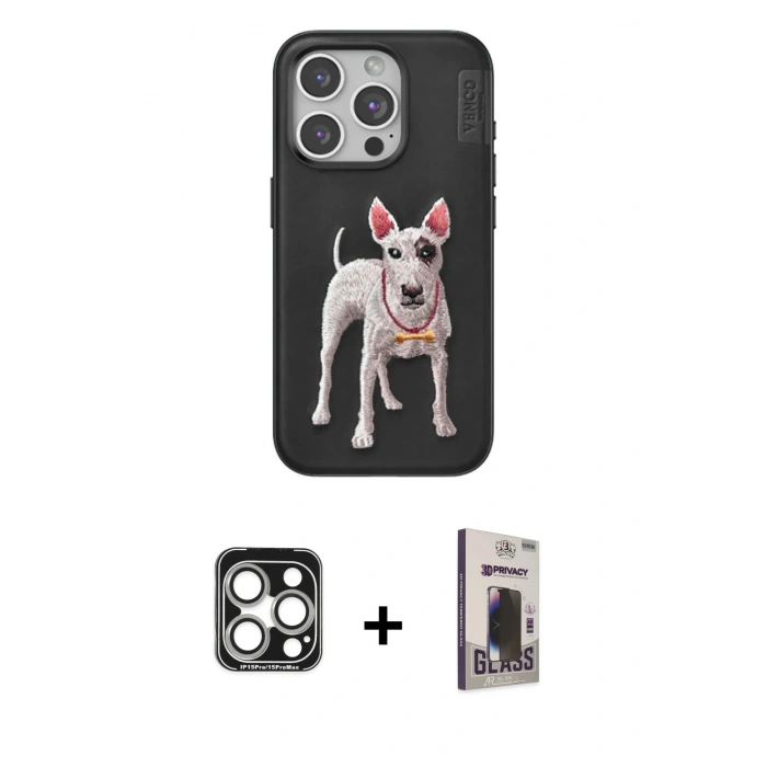 MARSİLYAN™- iPhone 15 Pro Max Kılıf Nova Form Koleksiyonu - Siyah Bilvis Hayalet Cam Ekran Koruyucu + PVD Metal Kamera Lens - GS