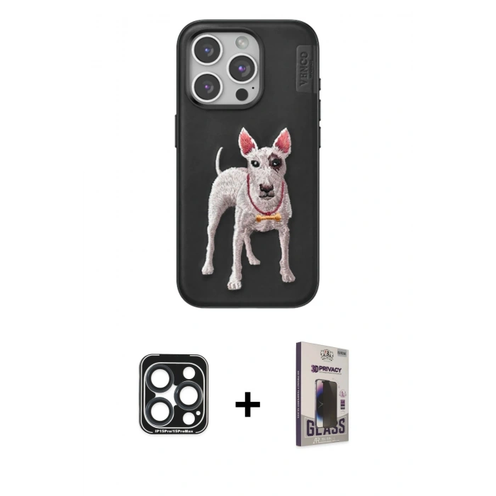 MARSİLYAN™- iPhone 15 Pro Max Kılıf Nova Form Koleksiyonu - Siyah Bilvis Hayalet Cam Ekran Koruyucu + PVD Metal Kamera Lens - LT