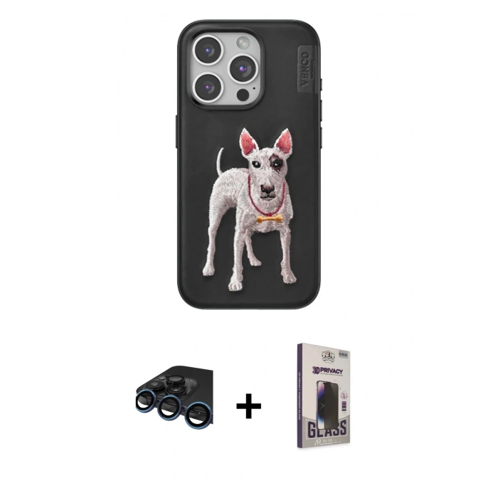 MARSİLYAN™- iPhone 15 Pro Max Kılıf Nova Form Koleksiyonu - Siyah Bilvis Hayalet Cam Ekran Koruyucu + Raze Metal Kamera Lens - LT
