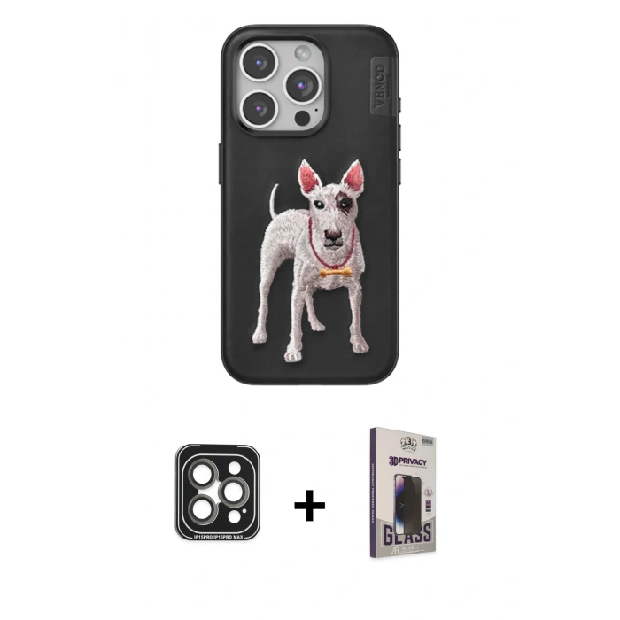 MARSİLYAN™- iPhone 15 Pro Max Kılıf Nova Form Koleksiyonu - Siyah Bilvis Hayalet Cam Ekran Koruyucu + PVD Metal Kamera Lens - GI