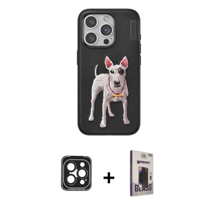 MARSİLYAN™- iPhone 15 Pro Max Kılıf Nova Form Koleksiyonu - Siyah Bilvis Hayalet Cam Ekran Koruyucu + PVD Metal Kamera Lens - SH