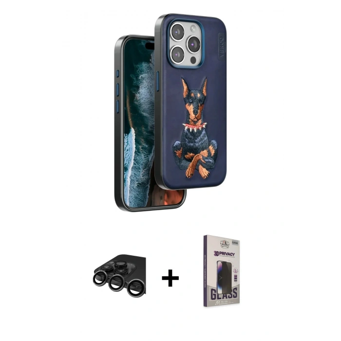 MARSİLYAN™- iPhone 15 Pro Max Kılıf Nova Form Koleksiyonu - Siyah Bilvis Hayalet Cam Ekran Koruyucu + Raze Metal Kamera Lens - TMGI