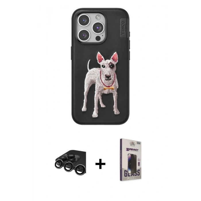 MARSİLYAN™- iPhone 15 Pro Max Kılıf Nova Form Koleksiyonu - Siyah Bilvis Hayalet Cam Ekran Koruyucu + Raze Metal Kamera Lens - TMGI