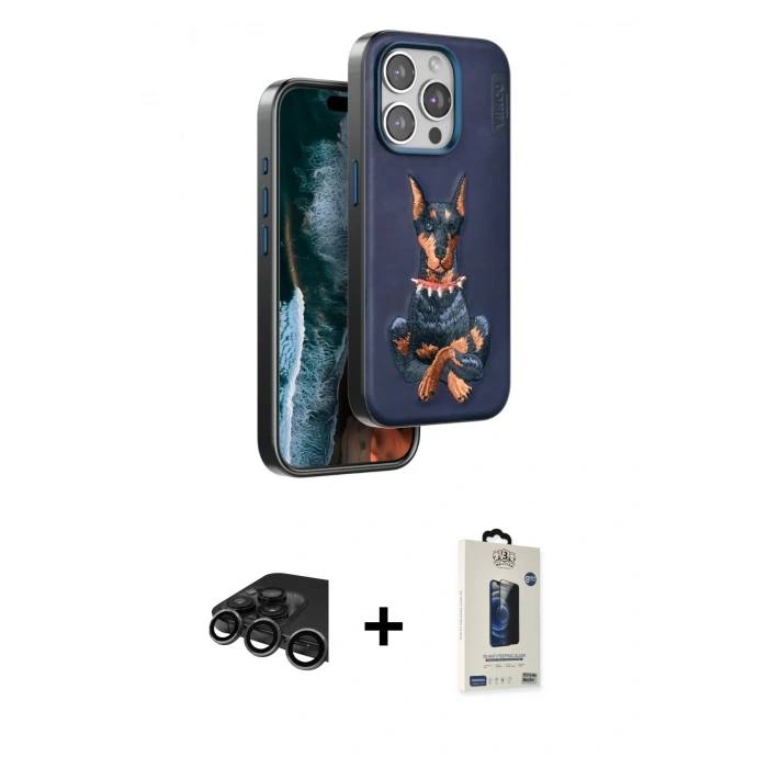 MARSİLYAN™- iPhone 15 Pro Max Kılıf Nova Form Koleksiyonu - Siyah Bilvis Hayalet Cam Ekran Koruyucu + Raze Metal Kamera Lens - TMGI