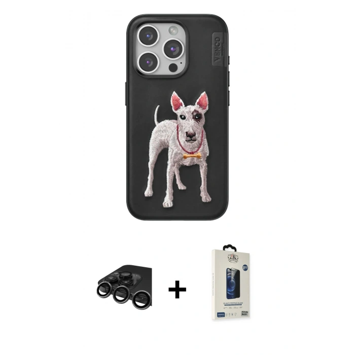 MARSİLYAN™- iPhone 15 Pro Max Kılıf Nova Form Koleksiyonu - Siyah Bilvis Hayalet Cam Ekran Koruyucu + Raze Metal Kamera Lens - TMGI