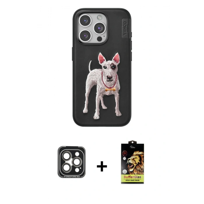MARSİLYAN™- iPhone 15 Pro Max Kılıf Nova Form Koleksiyonu - Siyah Buffer Cam Ekran Koruyucu + PVD Metal Kamera Lens - GI