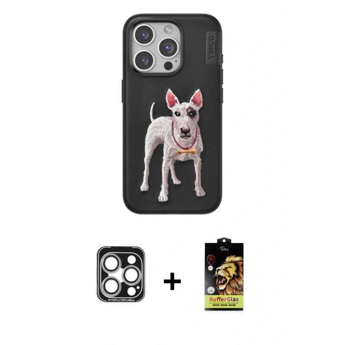 MARSİLYAN™- iPhone 15 Pro Max Kılıf Nova Form Koleksiyonu - Siyah Buffer Cam Ekran Koruyucu + PVD Metal Kamera Lens - GS