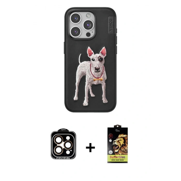 MARSİLYAN™- iPhone 15 Pro Max Kılıf Nova Form Koleksiyonu - Siyah Buffer Cam Ekran Koruyucu + PVD Metal Kamera Lens - TU